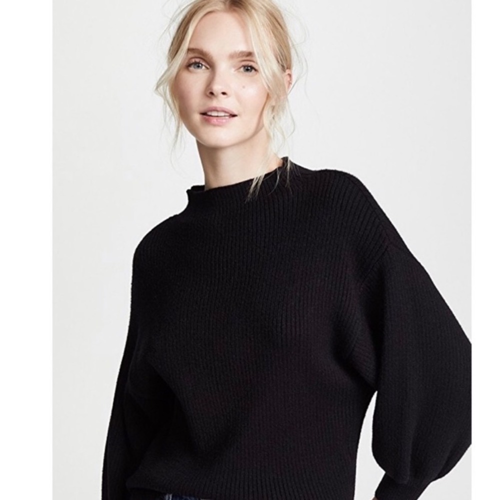 Line & Dot Alder Black Ribbed Mock Neck Lantern Sleeve Sweater Size S